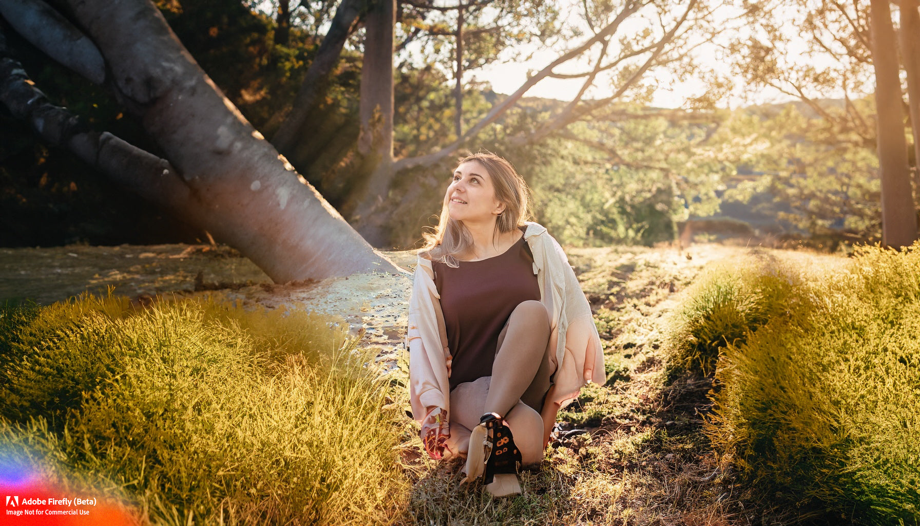 Firefly_A+person who is relaxed and comfortable in a magical natural environment._warm_colors,golden_hour,wide_angle_81945