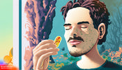 Firefly_Create+an illustration for a blog post about HHC gummies as the ultimate stress relief solution, featuring a relaxed person enjoying HHC gummies while surrounded by calming elements such as nature, soothing colors, and a peaceful ambianc