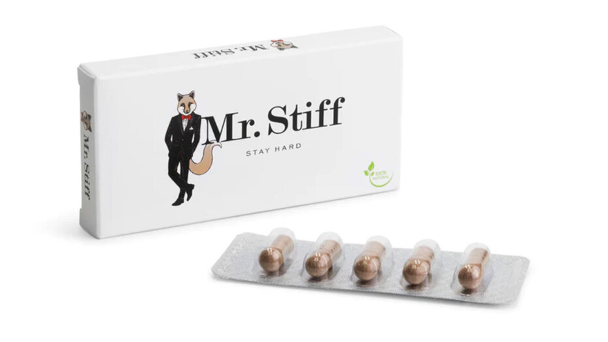Mr Stiff Stay Hard Caps verpakking voor verbeterde erectie en uithoudingsvermogen bij Novus Fumus.