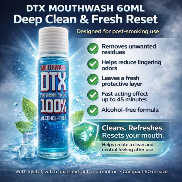 DTX Mouthwash 60ml – Enjuague Bucal sin Alcohol (Fresh Reset para después de fumar)