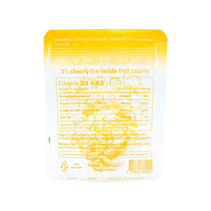 Clearly D3 + K2 - 60 Softgels - VEGAN
