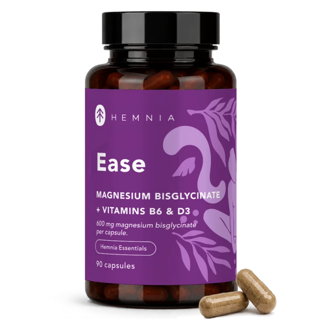 Hemnia Hemnia Ease, magnesiumbisglycinaat, vitamine D3 en B6, 90 capsules