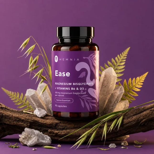 Hemnia Hemnia Ease, magnesiumbisglycinaat, vitamine D3 en B6, 90 capsules