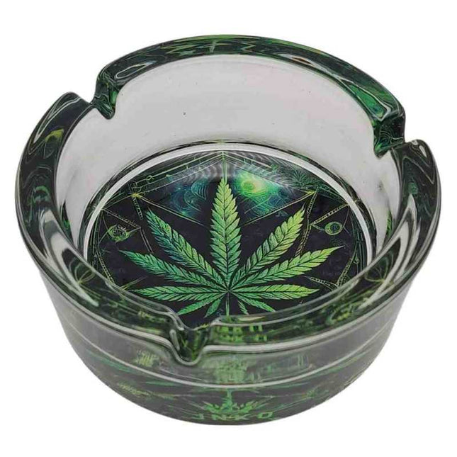 JNKO Wietblad 1 - Glazen Asbak - 10cm (Psychedelic Serie)