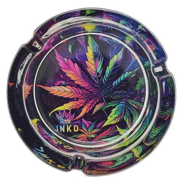 JNKO Wietblad 3 - Glazen Asbak - 10cm (Psychedelic Serie)