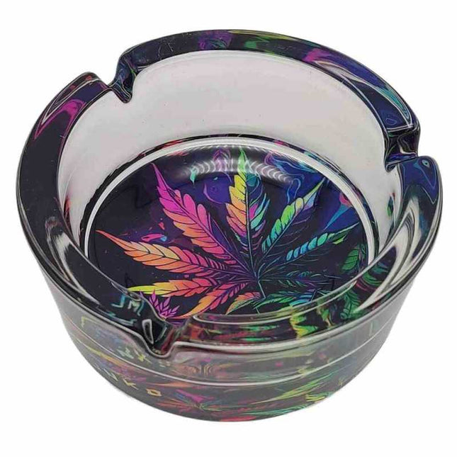JNKO Wietblad 3 - Glazen Asbak - 10cm (Psychedelic Serie)