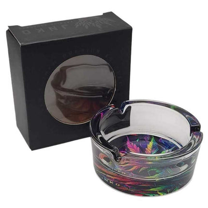 JNKO Wietblad 3 - Glazen Asbak - 10cm (Psychedelic Serie)
