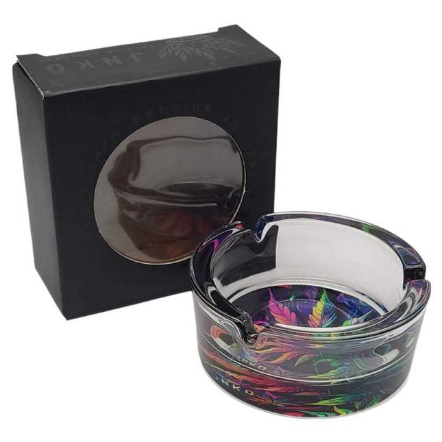 JNKO Wietblad 3 - Glazen Asbak - 10cm (Psychedelic Serie)