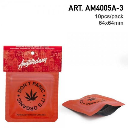 Novus Fumus Amsterdam | 'Don't Panic' 64x64mm Smell Proof Bags Red 10pcs