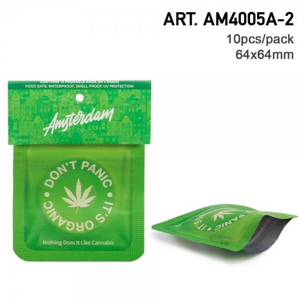 Novus Fumus Amsterdam 'Don't Panic' Smell Proof Bags 64x64mm Groen 10 stuks