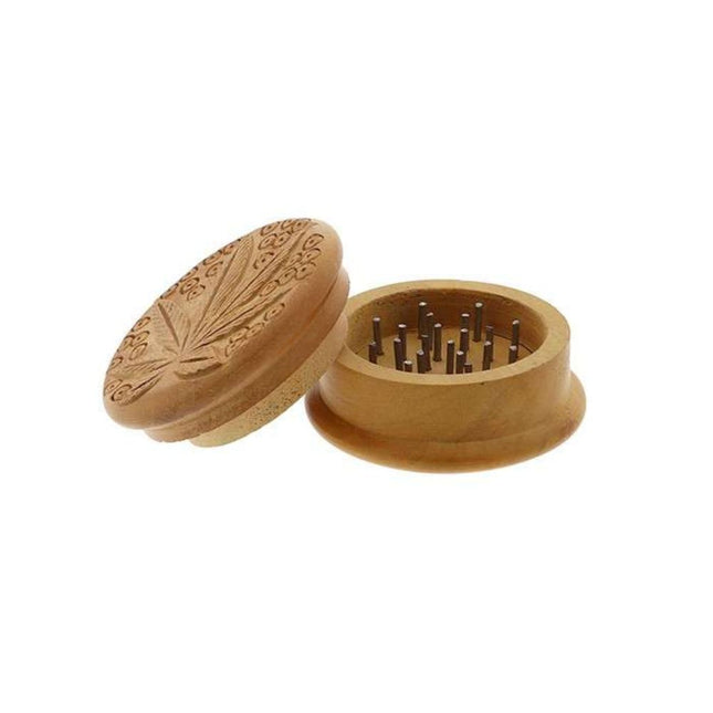 Novus Fumus Houten Grinder met Wietblad - 2-Delig