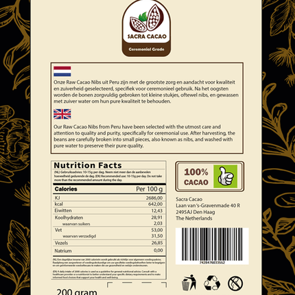 Novus Fumus Rauw Cacao Nibs  Peru - 200g