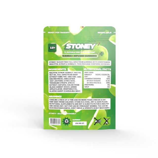 Stoney Stoney Apple THC Gummies – 0,2% THC – Vegan – 10 of 30 stuks