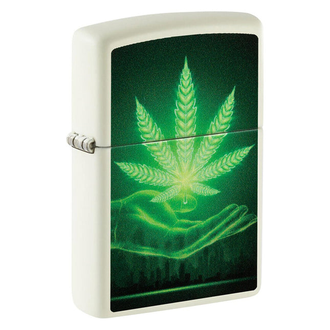 Zippo Zippo - White Matt Cannabis (Glow in the Dark)