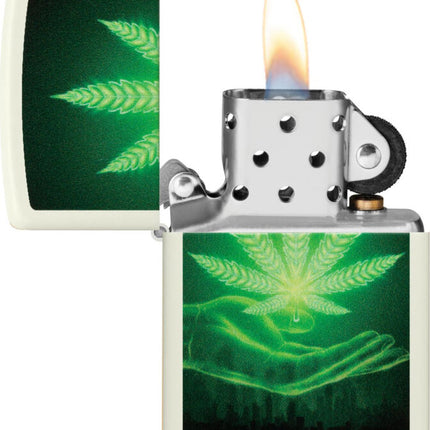 Zippo Zippo - White Matt Cannabis (Glow in the Dark)