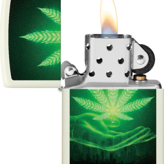 Zippo Zippo - White Matt Cannabis (Glow in the Dark)